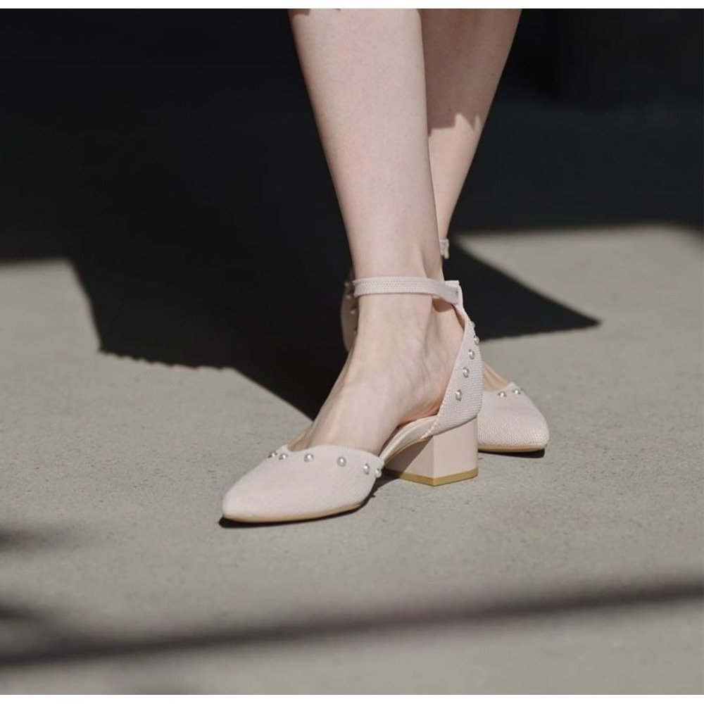 VIVAIA Galilea Ballet Blush Pearl Knit Pointed Toe Block Heel Pumps EU 41 US 9.5 - Picture 2 of 16